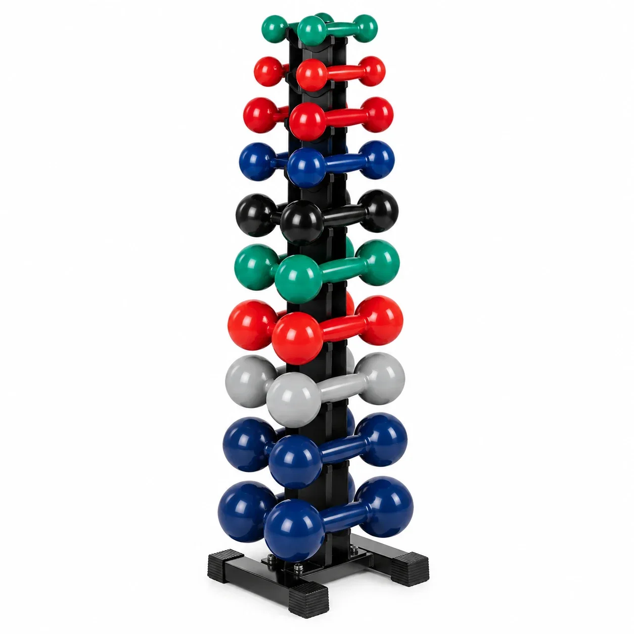 Jogo de Halteres Emborrachado Bola Colorido 1 a 10kg com Suporte